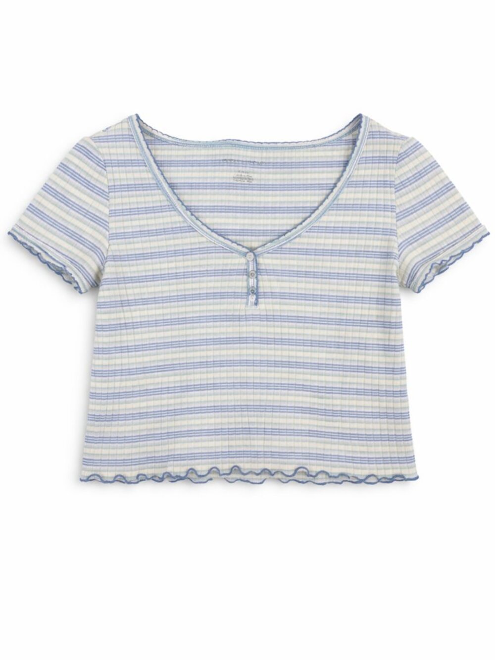 American Eagle Striped Ribbed Baby-at Crop Top in White, Blue & Mint, Size Small